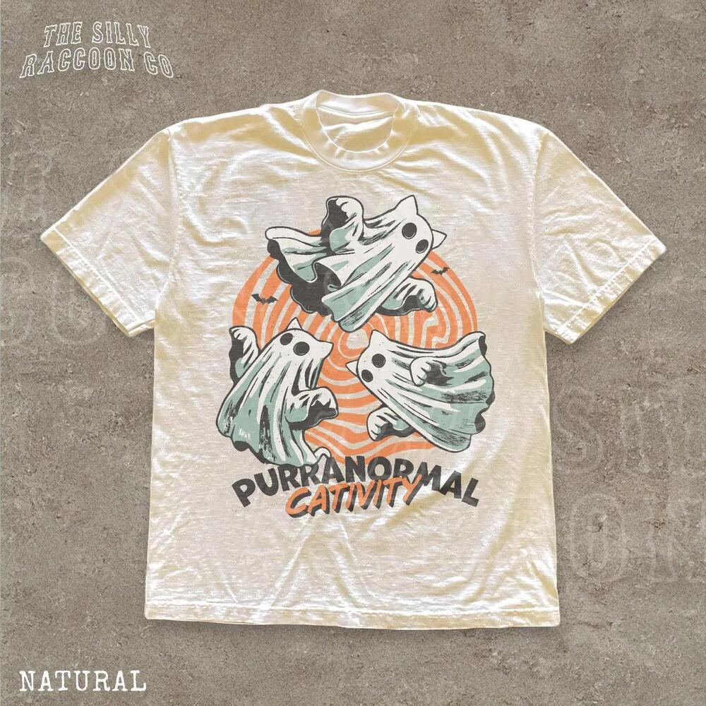 Purranormal Cativity Ghost Cat T-Shirt - Funny Halloween Cat Graphic